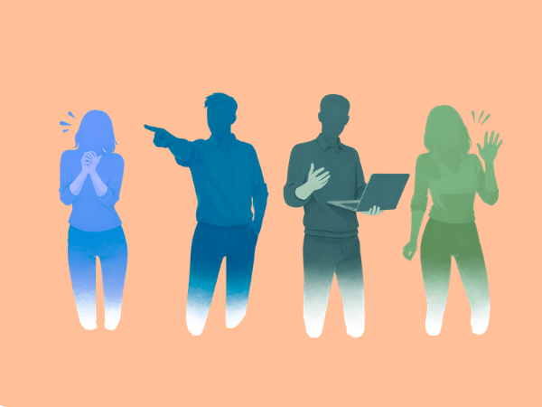 vier Personen verkörpern die Stresskommunikationstypen