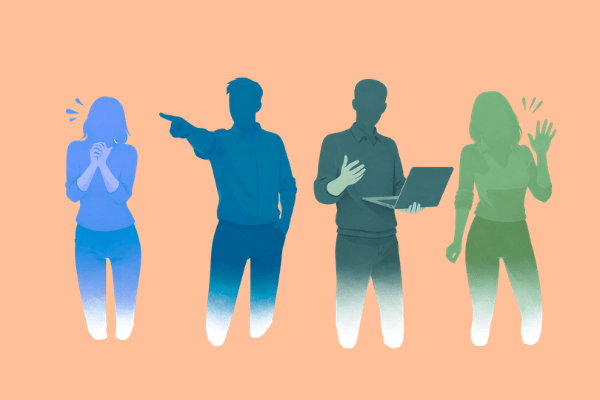 vier Personen verkörpern die Stresskommunikationstypen